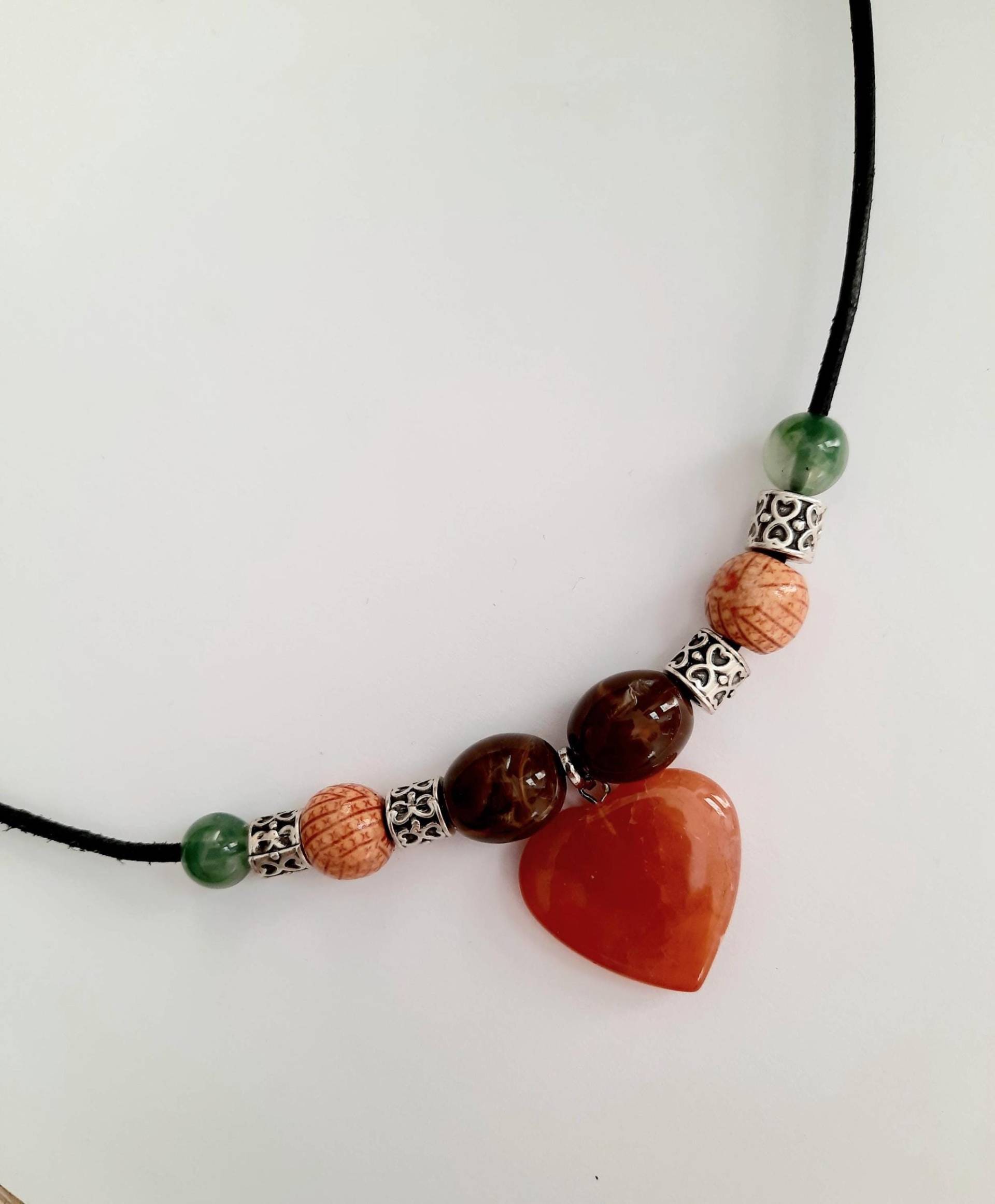 Leder Halskette Mit Karneolherz. Jugendstilschmuck. Karneol Lederkette von JUWELUNDCHARME