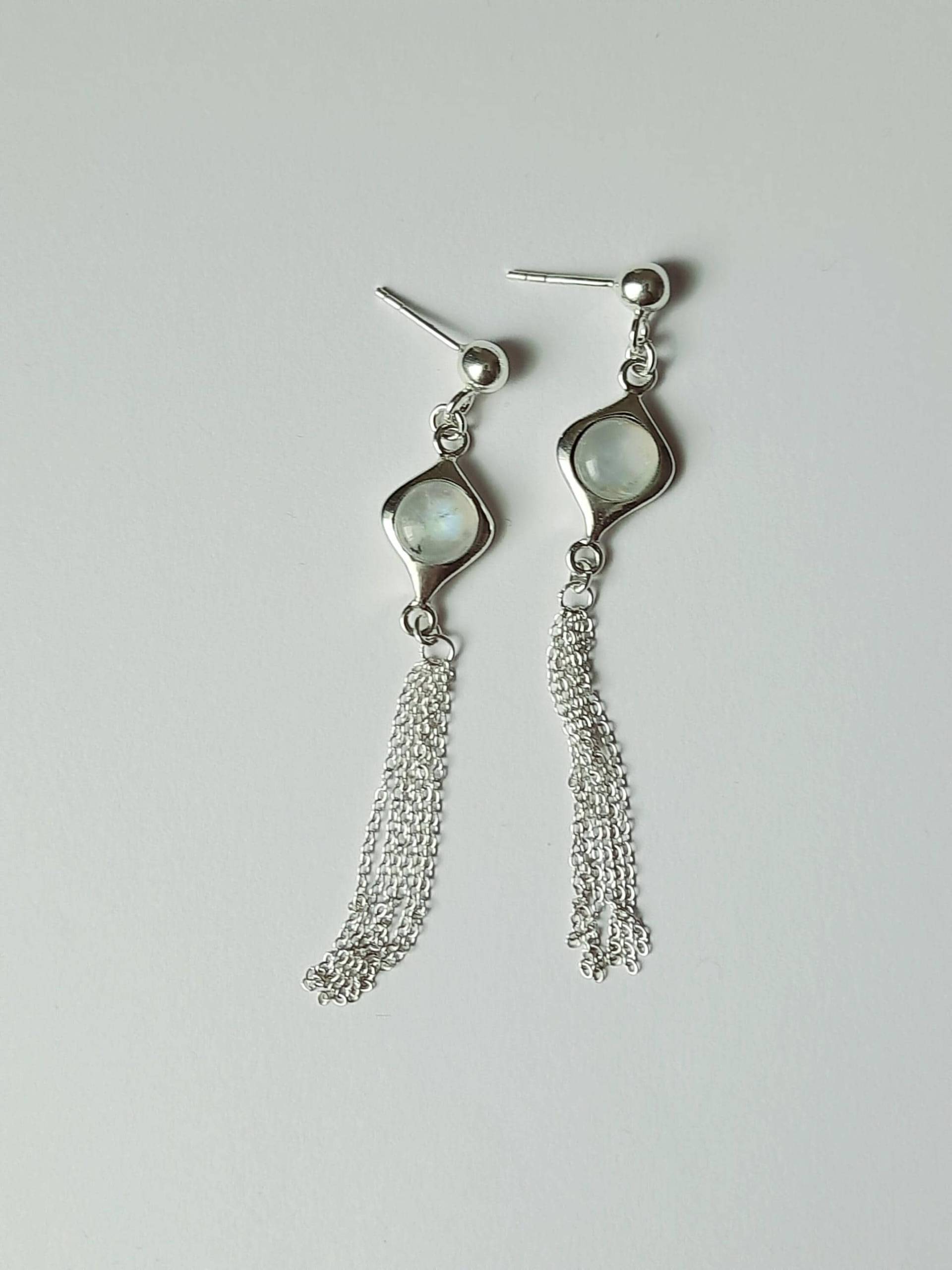 Mondstein Ohrringe 925Er Silber Lang von JUWELUNDCHARME