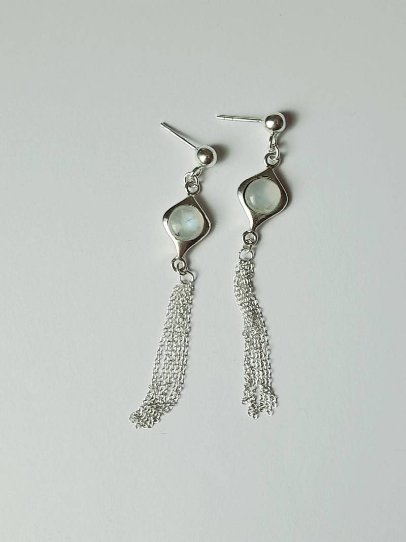 Mondstein Ohrringe 925Er Silber Lang von JUWELUNDCHARME