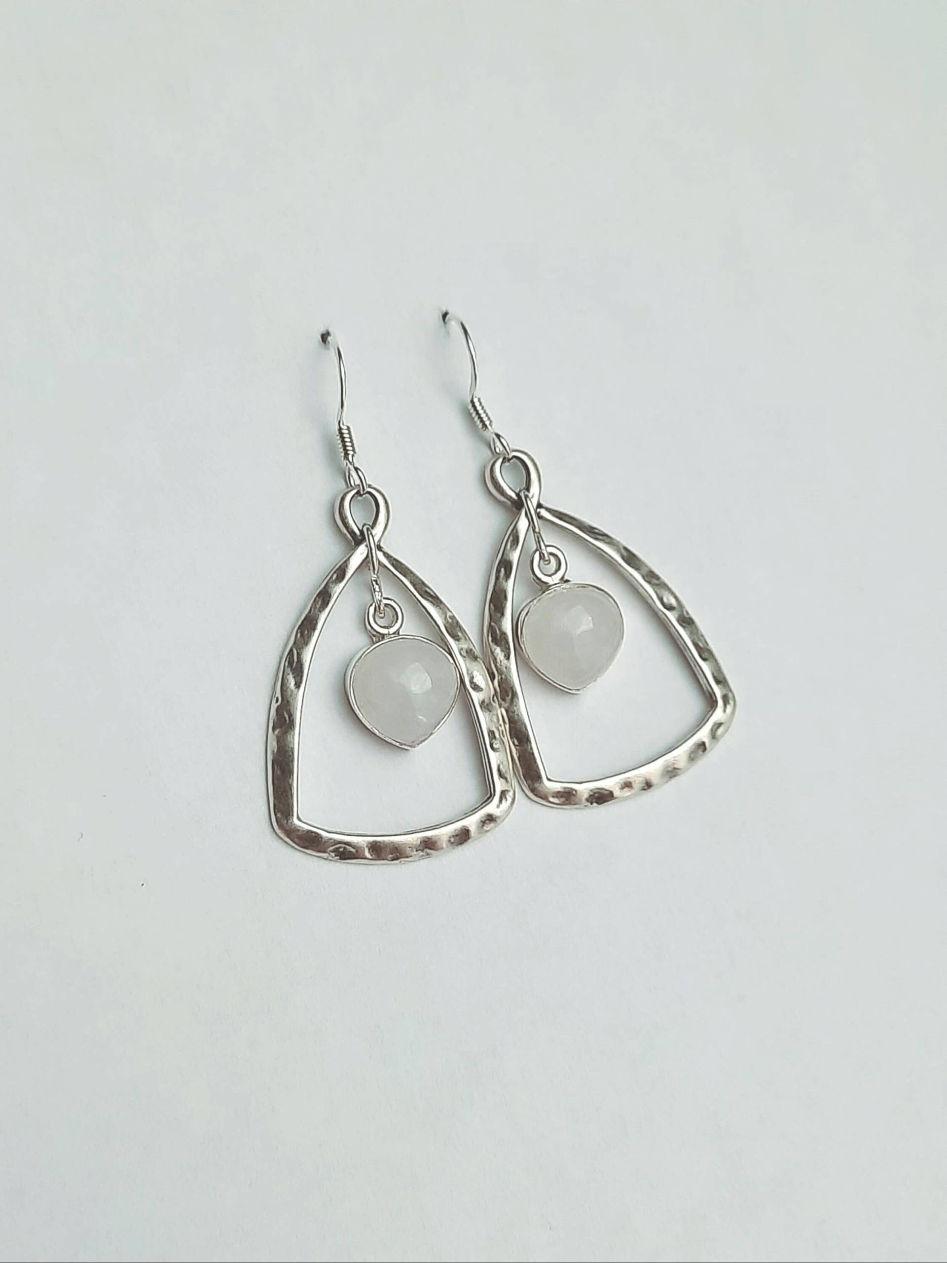 Mondstein Ohrringe Mit 925Er Silberhaken. Creolen Weißen Edelstein von JuwelSanti