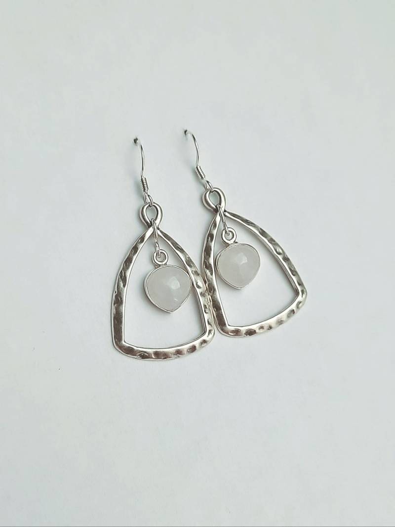 Mondstein Ohrringe Mit 925Er Silberhaken. Creolen Weißen Edelstein von JuwelSanti