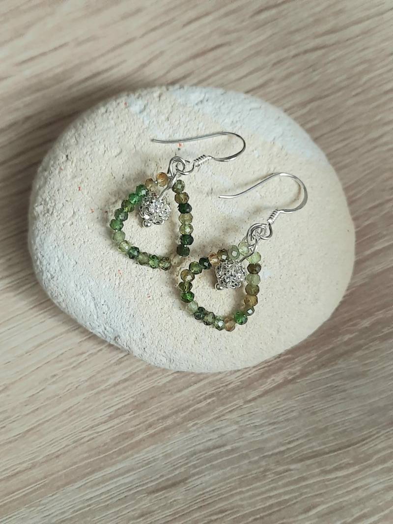 Turmalin Ohrringe 925Er Silber Mit Edelstein Grün Und Anhänger. Creolen Grüner Stein von JUWELUNDCHARME