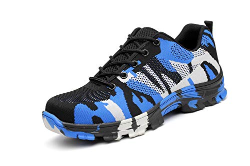 JUXINCHI Unisex Sicherheitsschuhe S3 Herren Damen Arbeitsschuhe Schutzschuhe mit Stahlkappe Blue Camouflage 43 EU von JUXINCHI