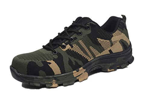 JUXINCHI Unisex Sicherheitsschuhe S3 Herren Damen Arbeitsschuhe Schutzschuhe mit Stahlkappe Green Camouflage 38 EU von JUXINCHI