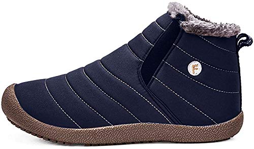 JUXINCHI Unisex pelz gefütterte winterknöchel kurzes boot slip on snow boot warm-veloursleder bootie blau1 41 us von JUXINCHI