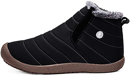 JUXINCHI Unisex pelz gefütterte winterknöchel kurzes boot slip on snow boot warm-veloursleder bootie schwarz1 38 us von JUXINCHI