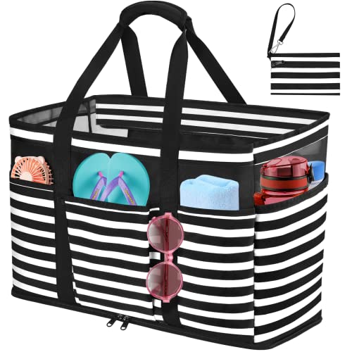 JUYANO Große Strandtasche mit Reißverschluss Wasserdicht Badetasche Strandtasche XXL Familie Strandtasche Damen Groß Reisetasche Beach Tote Bag Shopper Damen für Strand Pool Fitnessstudio Reisen 45L von JUYANO