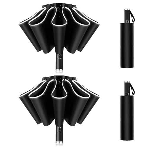 JUYANO 2 Stück Regenschirm Taschenschirm Sturmfest, Starker Windfest Groß Regensicher Schirm mit 10 Rippen, Faltbar kompakte Automatik Golf Regenschirm für Herren Damen von JUYANO