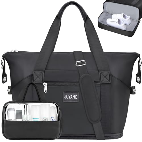 JUYANO Reisetasche Damen Sporttasche Faltbare Handgepäck Tasche Groß Weekender Bag Schwimmtasche Wasserdicht Travel Bag Duffle Bag mit Kulturtasche Schuhfach für Reise Gym Flugzeug von JUYANO