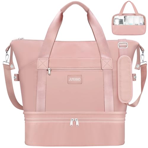 JUYANO Reisetasche Damen Sporttasche Faltbare Handgepäck Tasche Groß Weekender Bag Schwimmtasche Wasserdicht Travel Bag Duffle Bag mit Kulturtasche Schuhfach für Reise Gym Flugzeug von JUYANO