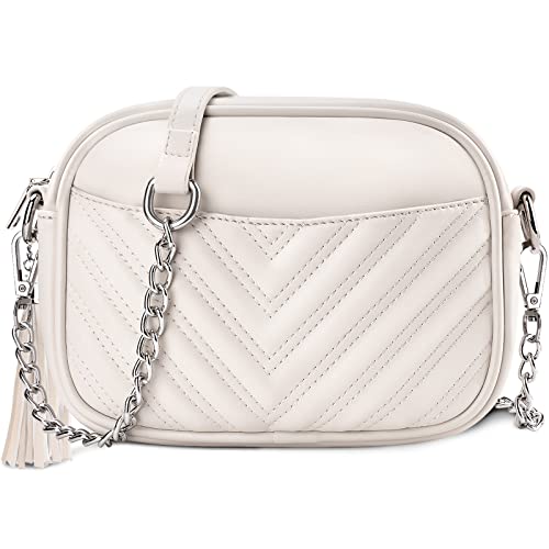 JUYANO Umhängetasche Damen klein, Stylisch PU Leder Crossbody Bag Damen Schultertasche Handy Umhängetasche mit Kartenschlitz Verstellbar Abnehmbar Schultergurt Beige von JUYANO