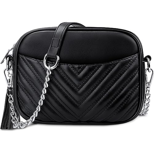 JUYANO Umhängetasche Damen klein, Stylisch PU Leder Crossbody Bag Damen Schultertasche Handy Umhängetasche mit Kartenschlitz Verstellbar Abnehmbar Schultergurt Schwarz von JUYANO