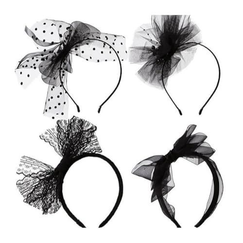 JUYAXIN 4 Stück modische große Schleifen Haarbänder mit Netz-Designs, Haardekoration, Party-Stirnband für modische Frauen von JUYAXIN