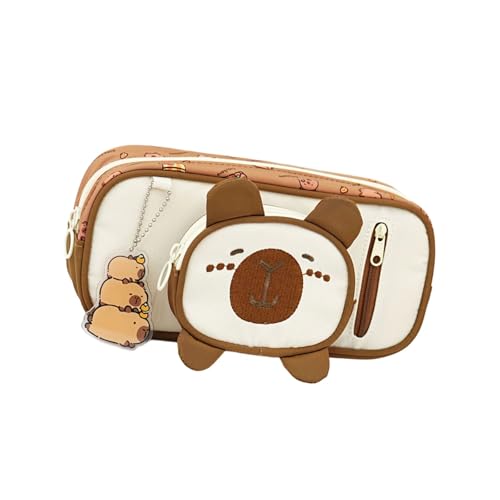JUYAXIN Ästhetisches Tier-Federmäppchen mit Halter, geräumiges Federmäppchen für Studenten, Klassenzimmer, Capybara-Tasche, große Kapazität, a von JUYAXIN