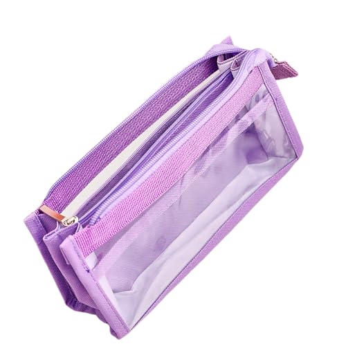 JUYAXIN Durchsichtiges Federmäppchen, 6-lagiges Federmäppchen, transparente Tasche, ästhetisches Stifteetui, Schulbedarf, violett von JUYAXIN