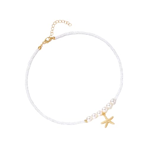 JUYAXIN Halskette mit Seestern-Anhänger, Perlen, verstellbare Länge, tragbarer Schmuck für Strandurlaub und Partys, verstellbare Länge, Einheitsgröße, Wie beschrieben, Wie beschrieben von JUYAXIN