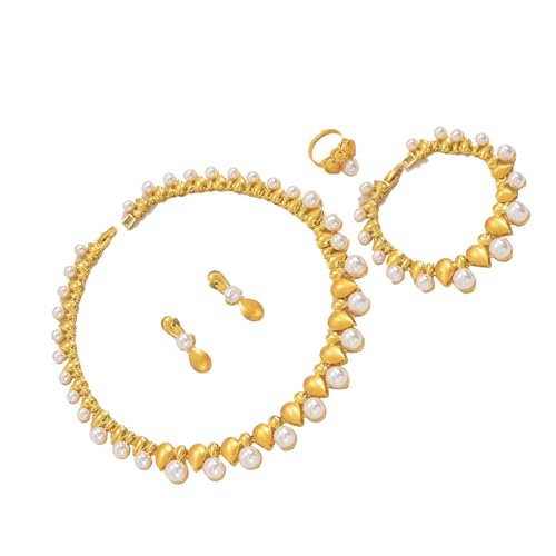 JUYAXIN Mehrzweck-Perlen-Halsketten-Ohrring-Ring-Set, robuste Legierung, Schmuckzubehör für legere oder formelle Veranstaltungen von JUYAXIN