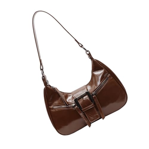 JUYAXIN Modische Damen-Umhängetasche aus PU-Leder mit Reißverschluss für den täglichen Gebrauch Crossbody Unterarm-Geldbörse mit Metallschnalle Retro-Umhängetasche, braun, One Size von JUYAXIN