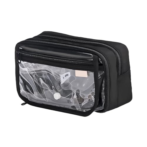 JUYAXIN Schlichtes Federmäppchen, großes Fassungsvermögen, transparente Taschen, Schreibtisch-Organizer für Studenten, große Kapazität, einfache Tasche, ästhetische Tasche, Schwarz von JUYAXIN