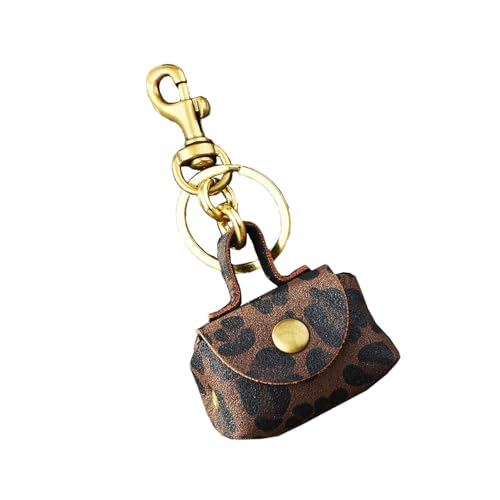 JUYAXIN Stilvoller Miniatur-Schlüsselanhänger für Geldbörse, zum Einkaufen, Pendeln oder Reisen aus robustem, wasserabweisendem PU, braun (leopardenmuster) von JUYAXIN
