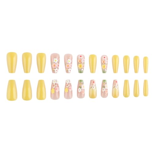 Künstliche Fingernägel, quadratisch, zum Aufkleben, Blumenpresse, für Damen, Design von JUYAXIN