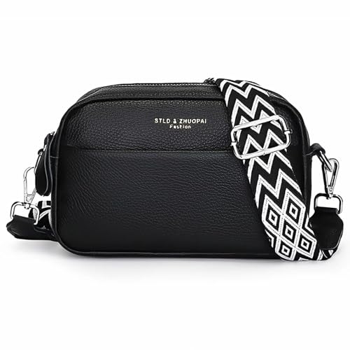JUYUANDE Umhängetasche Damen, Crossbody Bag Damen Leder, mit Breitem Gurt Reißverschluss und Abnehmbar Schultergurt, Einfach und stilvoll Umhängetaschen mit 5 Tasche (Schwarz) von JUYUANDE
