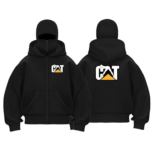 Herren Plain Zip Hoody Jacke Ca.TER-Pillar, Kapuzenpullover Jacke, Sturmhaube - Winter Warm Pullover(Black_XXL) von JUZBOM