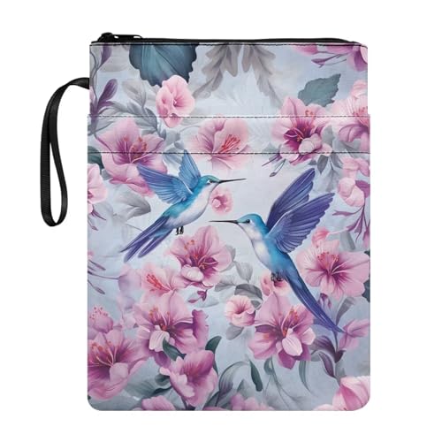 JUZGTSIT Buchumschlag Gruge Ahornblatt Elch Druck Hardcover ABag ed Pocket Damen Herren Aufbewahrung Puse Outdoor Study Books Protector Pounch mit Reißverschluss, Kolibri Hibiskus 1596, 3 Stück von JUZGTSIT