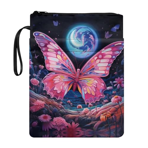 JUZGTSIT Buchumschlag Schmetterling Mond Liebhaber Große Kapazität Schreibwaren Aufbewahrungstasche Kinder Teenager Federmäppchen Bücher Schutz Pounch mit Reißverschluss von JUZGTSIT