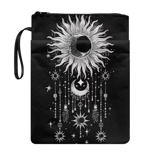 JUZGTSIT Buchumschlag Sonne Mond Reißverschluss mit Fronttasche und Griffschlaufe Taschen Portfolio-Organizer Buchgeschenk Teenager Erwachsene Lehrer Studenten Bücher Schutz Pounch mit Reißverschluss von JUZGTSIT