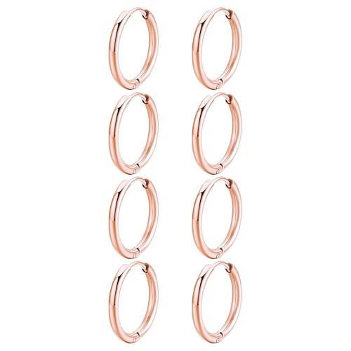 JUZICHEN 3-7 Paar Creolen Gold Silber Für Damen,Goldene Ohrringe Set Kreolen Creolen Klein,Hypoallergene Ohrringe Edelstahl,Helix Piercings Für Mehrere Piercings (Roségold, 4 Paar 8 mm) von JUZICHEN