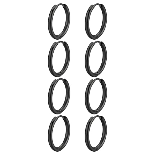 JUZICHEN 3-7 Paar Creolen Gold Silber Für Damen,Goldene Ohrringe Set Kreolen Creolen Klein,Hypoallergene Ohrringe Edelstahl,Helix Piercings Für Mehrere Piercings (Schwarz, 4 Paar 20mm) von JUZICHEN