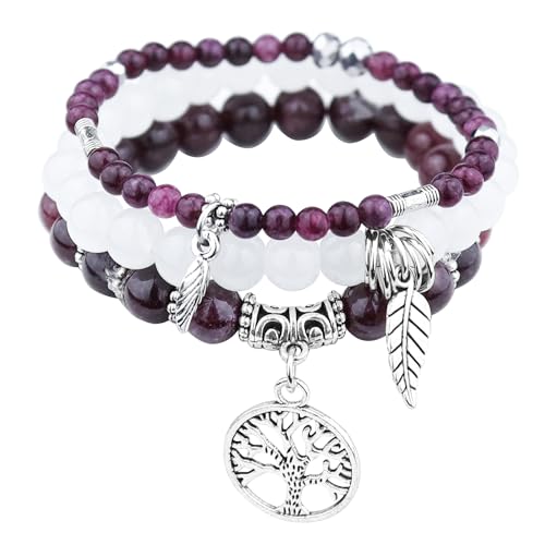 JUZICHEN 3 Stück Boho Armband Set Damen Frauen, Yoga Armband 17-24cm, Naturstein Armbänder Mit Lebensbaum Anhänger, Sommer Bunte Armbänder Für Damen Frauen (Farbe L) von JUZICHEN