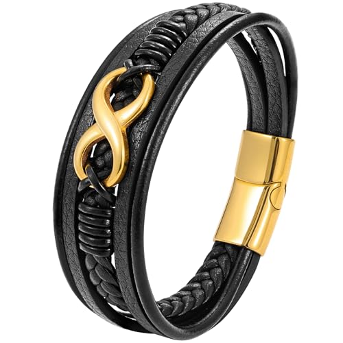 JUZICHEN Armband Herren, 21 Cm Lederarmband Herren, Herrenarmband Edelstahl Baum Des Lebens, Geflochtenes Kreuz Armbänder Für Herren (Stil C5) von JUZICHEN