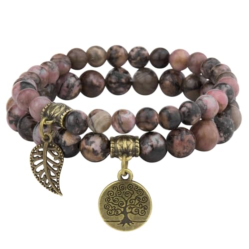 JUZICHEN Chakra Armband Damen, Yoga Armband Damen Mit Lebensbaum, Boho Armbänder Bunte Naturstein Für Frauen 16-25cm (H) von JUZICHEN