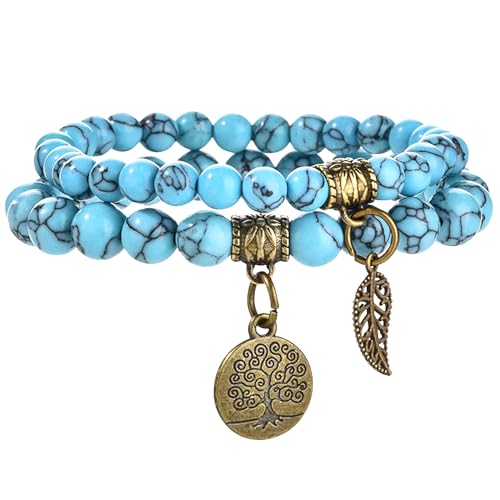 JUZICHEN Chakra Armband Damen, Yoga Armband Damen Mit Lebensbaum, Boho Armbänder Bunte Naturstein Für Frauen 16-25cm (A4) von JUZICHEN