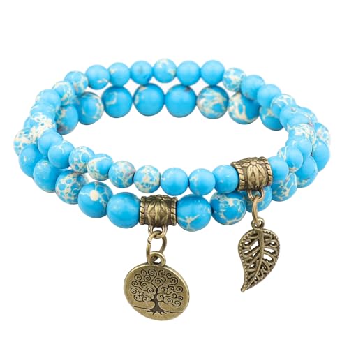 JUZICHEN Chakra Armband Damen, Yoga Armband Damen Mit Lebensbaum, Boho Armbänder Bunte Naturstein Für Frauen 16-25cm (A5) von JUZICHEN