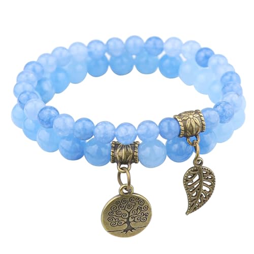 JUZICHEN Chakra Armband Damen, Yoga Armband Damen Mit Lebensbaum, Boho Armbänder Bunte Naturstein Für Frauen 16-25cm (A6) von JUZICHEN
