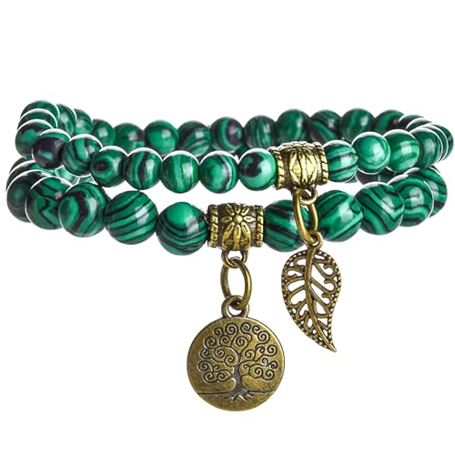 JUZICHEN Chakra Armband Damen, Yoga Armband Damen Mit Lebensbaum, Boho Armbänder Bunte Naturstein Für Frauen 16-25cm (A7) von JUZICHEN