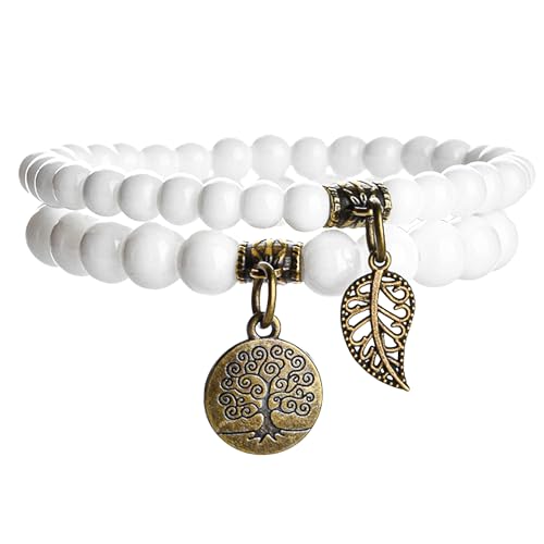 JUZICHEN Chakra Armband Damen, Yoga Armband Damen Mit Lebensbaum, Boho Armbänder Bunte Naturstein Für Frauen 16-25cm (A9) von JUZICHEN