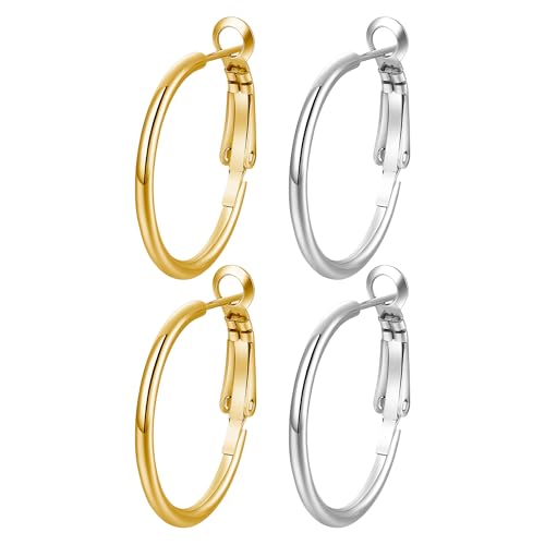 JUZICHEN 2 Paar Ohrringe Damen Frauen, Hypoallergen Ohrringe Silber Gold (Gold+Silber, 2 Paar 70mm) von JUZICHEN