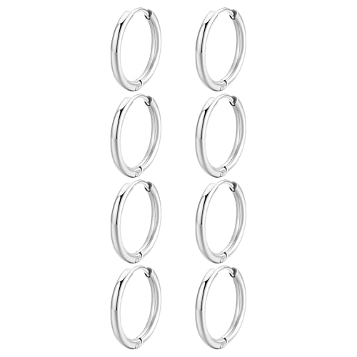 JUZICHEN 4 Paar Creolen Gold Silber Für Damen, Hypoallergene Ohrringe Edelstahl Kreolen Creolen Klein, Goldene Ohrringe Set Helix Piercings Für Mehrere Piercings (Silber, 4 Paar 10 mm) von JUZICHEN