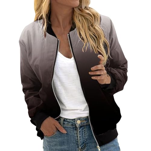 Bomberjacke Damen Solid Farbverlauf Reißverschluss Kurz Pilotenjacke 2025 Casual Leichte Stehkragen Jacke Vintage Frühling Übergangsjacke Bequem Pilotenjacke von JUZILO