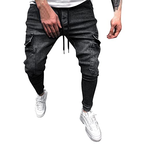 Herren Jeans Stretch Slim Fit - Vintage Slim Fit Denim Hose Stretch Jeans Hose Blaue Graue Lange Jeanshose für Männer Coole Jungen Weiße Stretch Freizeithose Schwarze Cargo von JUZILO