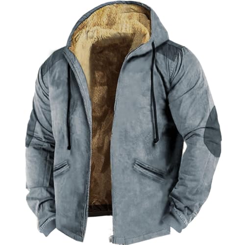 JUZILO - Gefütterte Jacke Winterjacke Herren Dick Warm Gefüttert Plüsch Kapuzenjacke Outdoor Lässiger Baqueme Gepolsterter Langarm Jacke mit Kapuze Kapuzenp von JUZILO