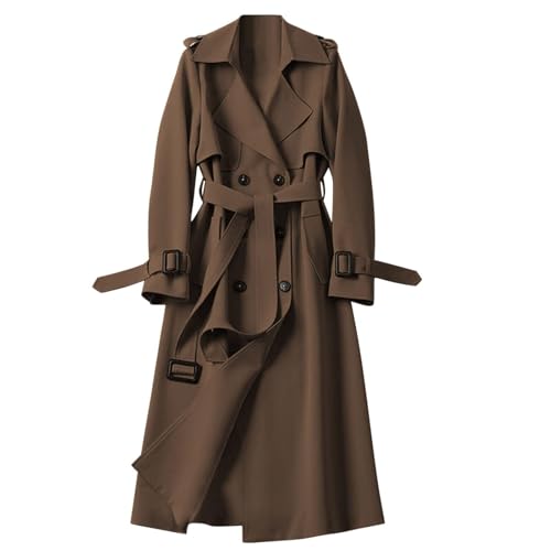 JUZILO Leichte Übergangsjacke Damen Damen Trenchcoat Frühling Zweireiher Langer Mantel Jacke Wasserdicht und Winddicht Leichter Wintermantel Elegant Revers Slim Fit Übergangsjacke mit Gürtel von JUZILO