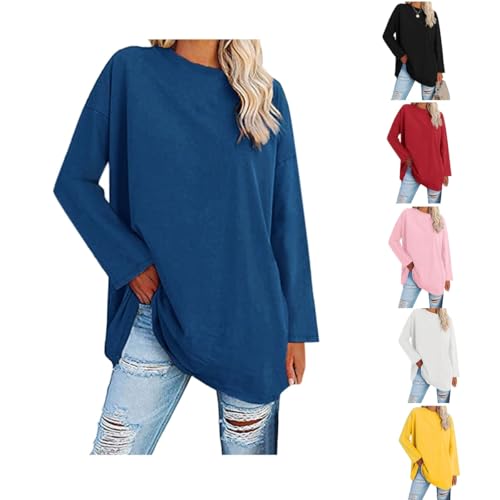 Pullover Damen Große Größen People Dubes EIN Sommerliches T-Shirt Pullover Damen Baumwolle Damen-Langarm-Shirt Elegante Oberteile Damen Große Größen Sweatshirt Damen Oversized von JUZILO