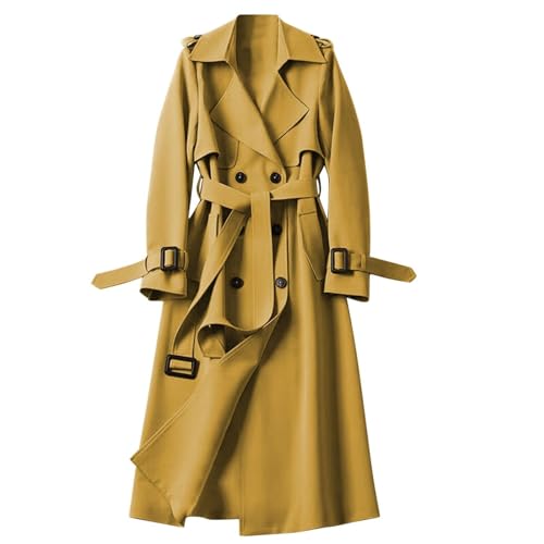 JUZILO Trenchcoat Damen Trenchcoat Frühling Zweireiher Langer Mantel Jacke Wasserdicht und Winddicht Leichter Wintermantel Elegant Revers Slim Fit Übergangsjacke mit Gürtel von JUZILO