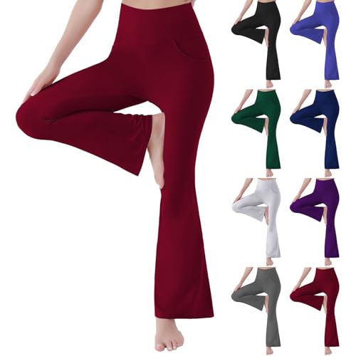 JUZILO Yogahose Damens Hohe Taille Dehnbar Bauchkontrolle Sporthose Fitness Training Slim Fit Leggings Weich Komfortabel Casual Schlaghose mit Taschen Bootcut Yogahose von JUZILO