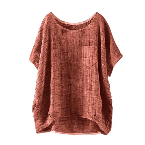 Sommer-Spaß-Preise Musselin Bluse Damen 2025 Sommer Große Größen Leinenbluse Kurzarm Solid Casual Loose Leinen Tops Mode Elegant Bequeme Leinenhemd Hemdbluse Tshirt Blusenshirt von JUZILO